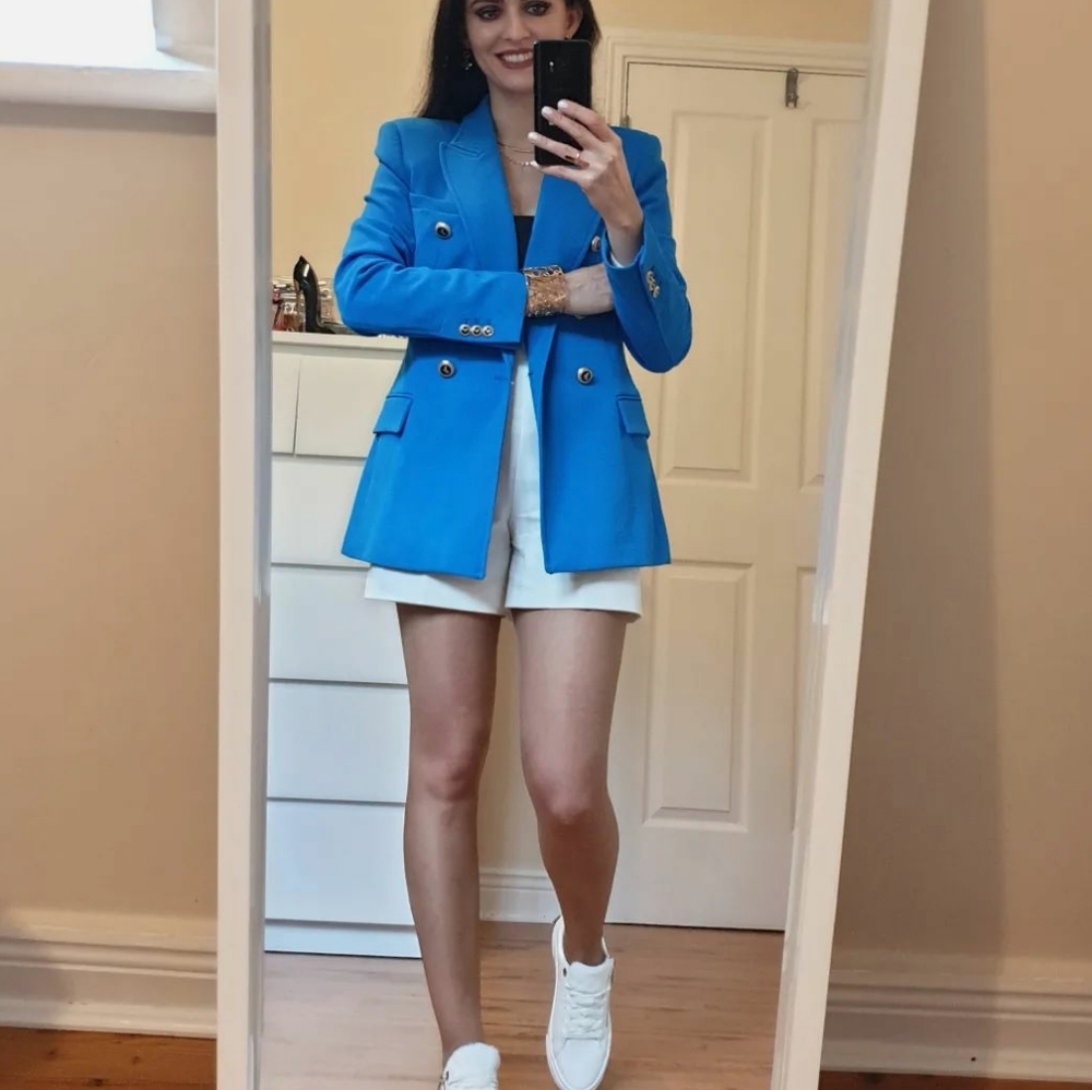 ZARA TAILORED DOUBLE BREASTED BLAZER BLUISH Bloggers favorite - Picture 5 of 16